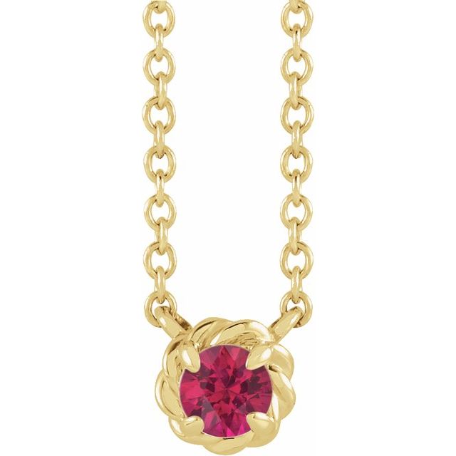 14K Yellow Gold Round 3 Mm 18 In Polished Natural Ruby Claw-Prong Rope Necklace