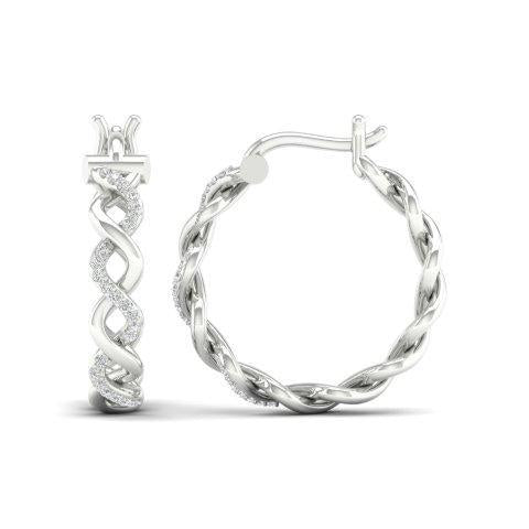 10K White Or Rose Gold 0.10 Cttw Diamond Hoop Earring
