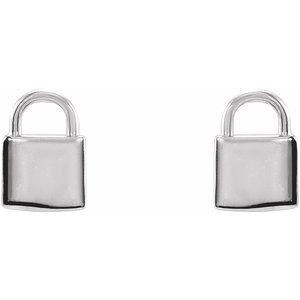 14K White Gold 5.06 X 3.34 Mm Pair Friction Backs Included Polished Petite Lock Stud Earrings