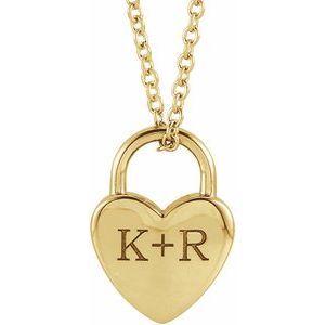 14K Yellow Gold 12.1 X 8.6 Mm 16-18 In Polished Engravable Heart-Shaped Lock Necklace