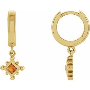 14K Yellow Gold Square 2.5 X 2.5 Mm Natural Citrine Bezel-Set Dangle Hoop Earrings