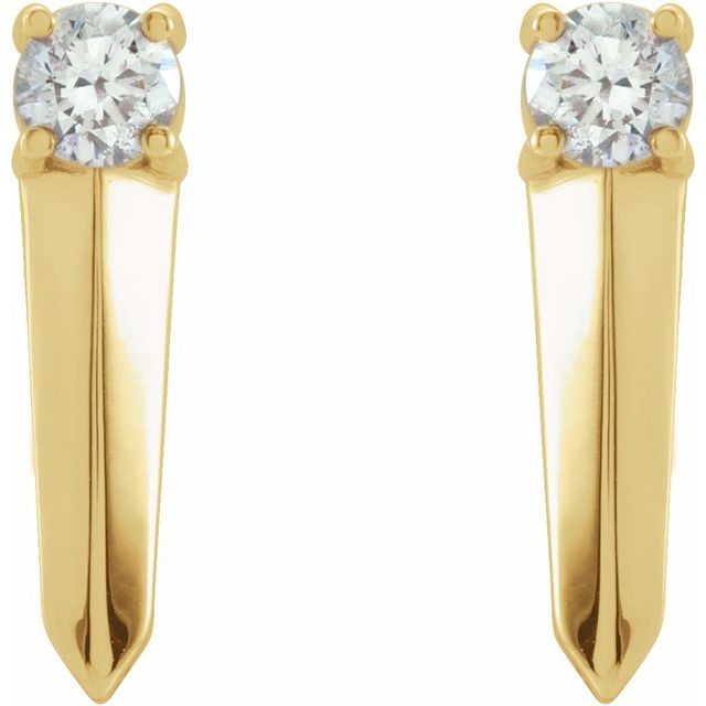 14K Yellow Gold 2.8 Mm Round Friction Back Polished 1/6 Ctw Natural Diamond Knife Edge Bar Earrings