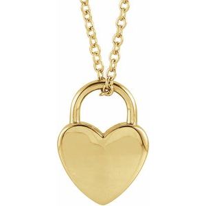 14K Yellow Gold 12.1 X 8.6 Mm 16-18 In Polished Engravable Heart-Shaped Lock Necklace