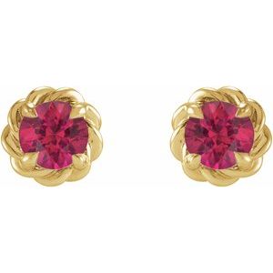 14K Yellow Gold Round 5.5 Mm Natural Ruby Claw-Prong Rope Earrings