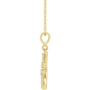 14K Yellow Gold Round Natural White Opal Cabochon Moon Necklace, Length: 18 In