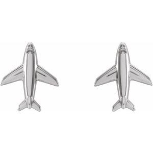 14K White Gold 8.32 X 6.94 Mm Pair Friction Back Included Polished Airplane Earrings
