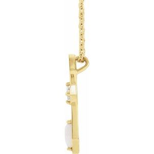 14K Yellow Gold Marquise 4 X 2Mm G-H I1 Natural White Opal And .05 Ct Natural Diamond Cross Necklace, Length: 18 In