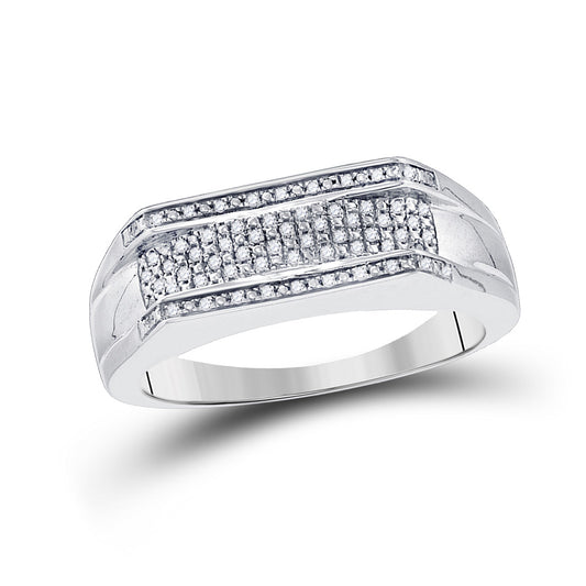 Sterling Silver Mens Round Diamond Flat Band Ring 1/6 Cttw, Mens Size: 7-13