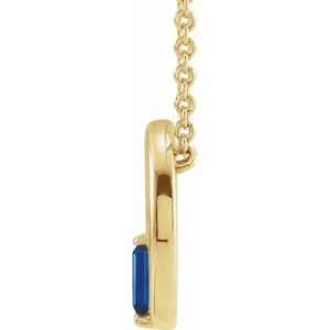 14K Yellow Gold Straight Baguette 4 X 2 Mm Natural Blue Sapphire Circle Baguette Necklace, Length: 18 In