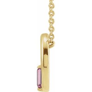 14K Yellow Gold Straight Baguette 4 X 2 Mm Natural Pink Tourmaline Circle Baguette Necklace, Length: 18 In
