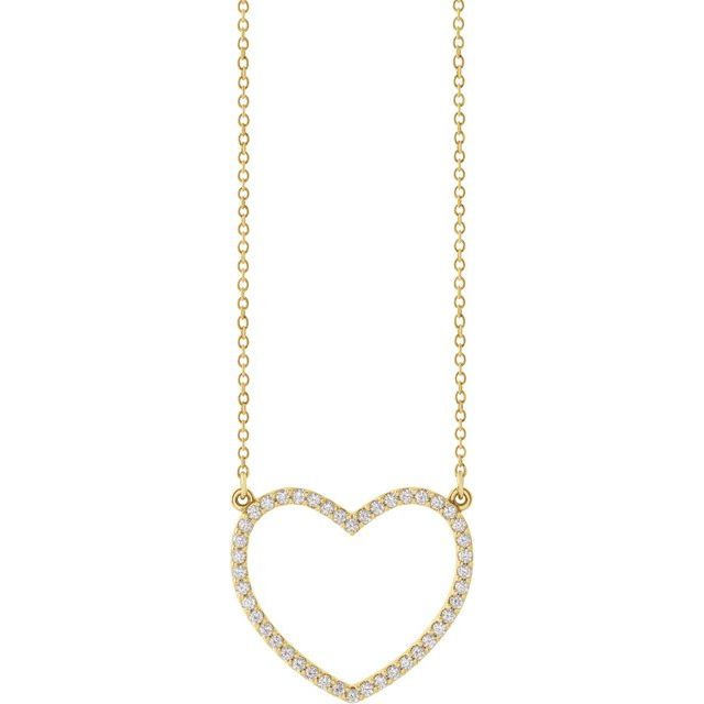 14K Yellow Gold 21.1 X 18.7 Mm 16 In Polished 1/4 Ctw Natural Diamond Heart Necklace