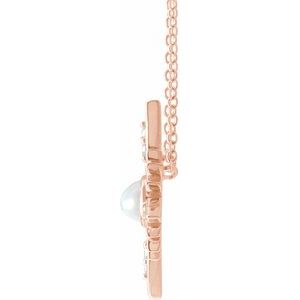 14K Rose Gold Oval 6 X 4Mm G-H I1 Natural Ethiopian Opal And .08 Ctw Natural Diamond Necklace, Length: 18 In