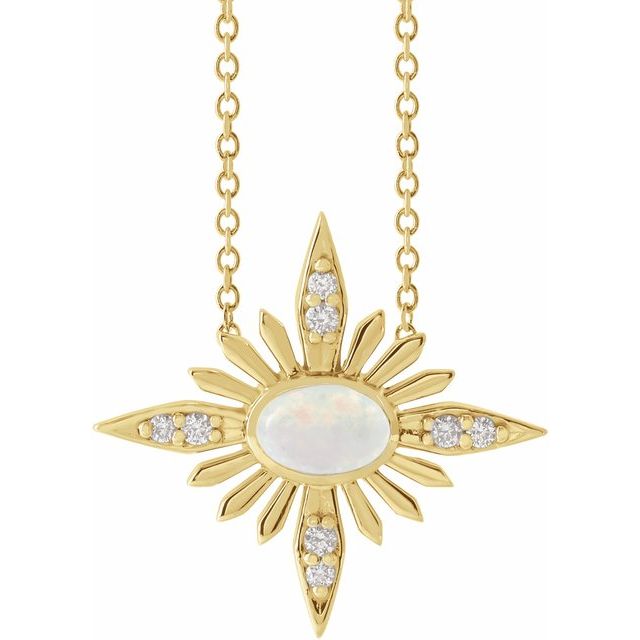 14K Yellow Gold Oval 6 X 4Mm I1, G-H 16-18 In Polished Natural Ethiopian Opal And .08 Ctw Natural Diamond Necklace