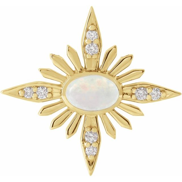 14K Yellow Gold Oval 6 X 4Mm I1, G-H Polished Natural Ethiopian Opal And .08 Ctw Natural Diamond Star Pendant