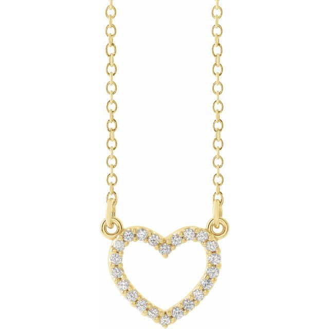 14K Yellow Gold 9.7 X 8.5 Mm 16 In Polished .08 Ctw Natural Diamond Heart Necklace