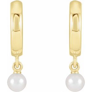 14K Yellow Gold Pearl 3.5 Mm Seed Pearl Dangle Hoop Earrings