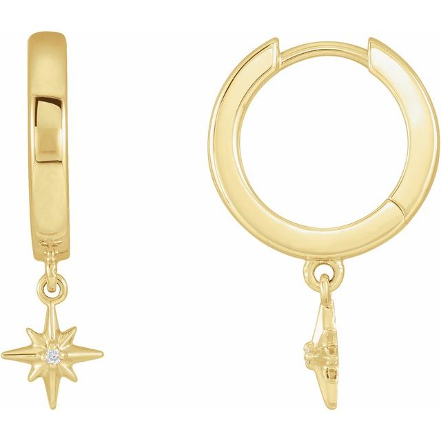 14K Yellow Or White Gold 1 Mm Round Polished .0075 Ctw Natural Diamond Star Hinged Hoop Earrings