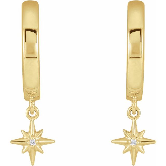 14K Yellow Or White Gold 1 Mm Round Polished .0075 Ctw Natural Diamond Star Hinged Hoop Earrings