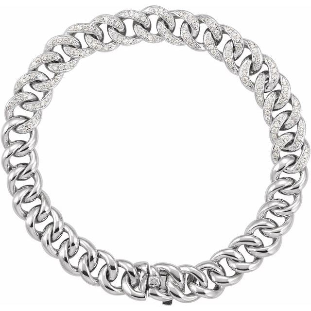 14K Yellow Or White Gold Round I1, G-H 7 In Polished 3/4 Ctw Natural Diamond Curb Bracelet