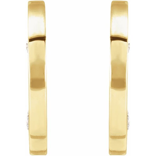 14K Yellow Gold 1 Mm Round Friction Back Polished .025 Ctw Natural Diamond Flat Hoop Earrings