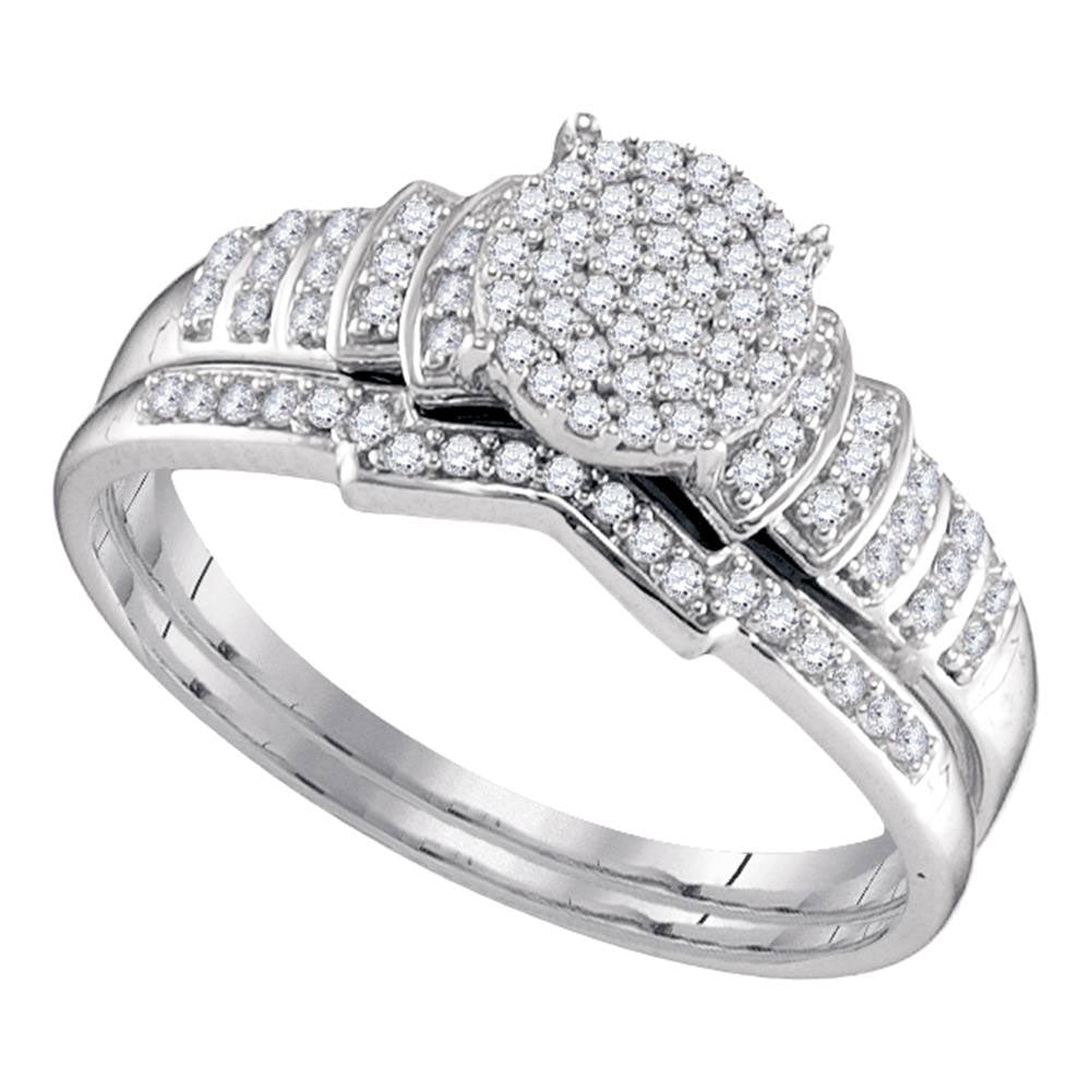 Sterling Silver Round Diamond Cluster Bridal Wedding Ring Band Set 1/4 Cttw, Womens Size: 5-10