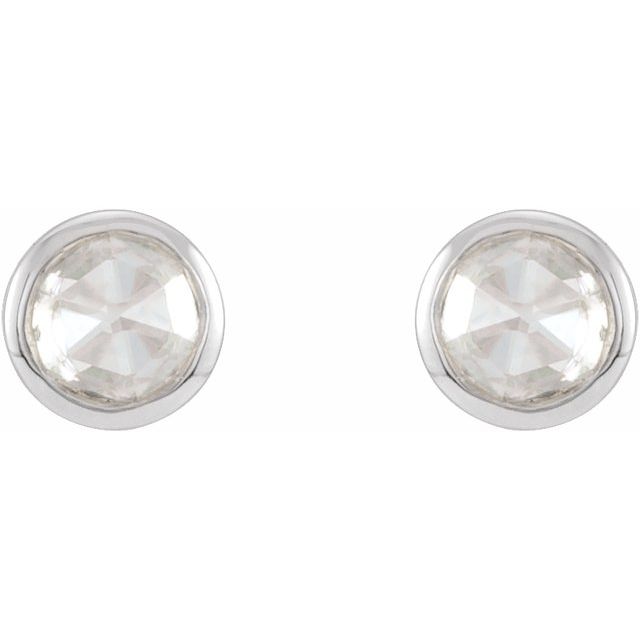 14K White Gold Round Pair 3Mm Vs/Si1, G-H Friction Bezel Polished 1/8 Ctw Rose-Cut Natural Diamond Bezel-Set Solitaire Earrings