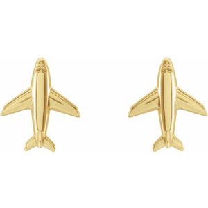 14K Yellow Gold 8.32 X 6.94 Mm Pair Friction Back Polished Airplane Earrings