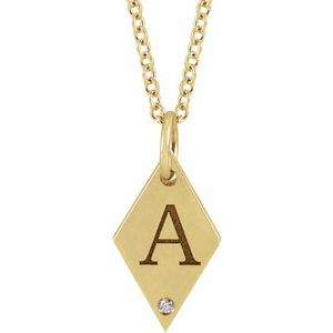 14K Yellow Gold Round 1Mm G-H I1 .005 Ctw Natural Diamond Rhombus Necklace, Length: 18 In