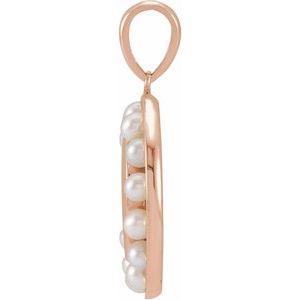 14K Rose Gold Pearl 2 Mm Halo-Style Cultured White Seed Pearl Engravable Medallion Pendant