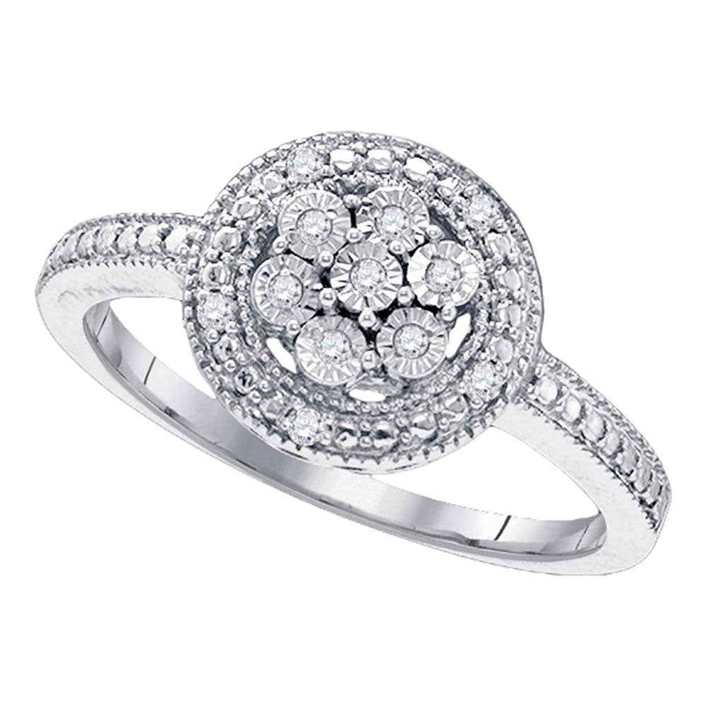 Sterling Silver Womens Round Diamond Flower Cluster Ring 1/8 Cttw, Womens Size: 5-10