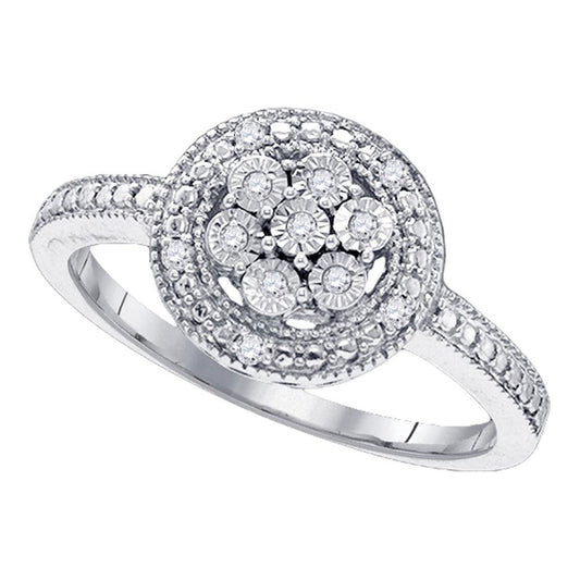 Sterling Silver Womens Round Diamond Flower Cluster Ring 1/8 Cttw, Womens Size: 5-10