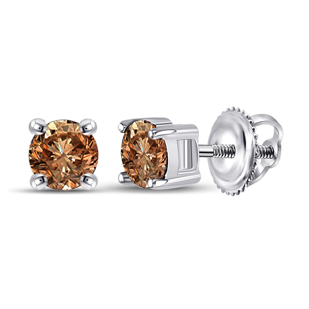 10K White Or Yellow Gold Womens Round Brown Diamond Solitaire Earrings