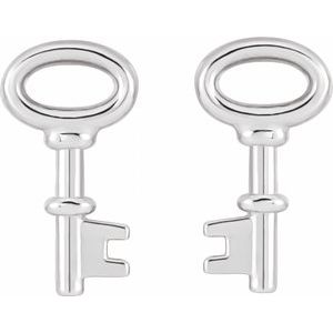Sterling Silver 8 X 4.33 Mm Pair Friction Backs Included Polished Petite Key Stud Earring