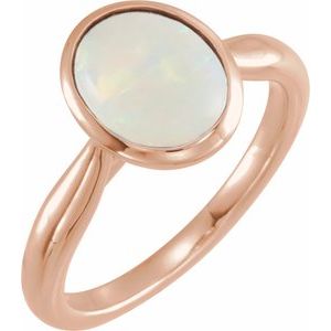 14K Rose Gold Oval 10 X 8 Mm Polished Natural Ethiopian Opal Cabochon Ring Size 7