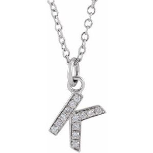 14K Yellow Or White Gold 0.85 Mm 0.045 Ctw 16-18 In Polished Round Natural Diamond Petite Initial Necklace