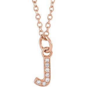 14K Yellow Or White Or Rose Gold 0.9 Mm 0.03 Ctw 16-18 In Polished Round Natural Diamond Petite Initial Necklace
