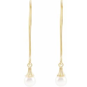 14K Yellow Gold Pearl 5.0-5.5 Mm Endless Wire Dangle Earrings