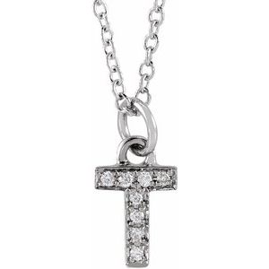 14K Yellow Or White Or Rose Gold 0.9 Mm 0.03 Ctw 16-18 In Polished Round Natural Diamond Petite Initial Necklace