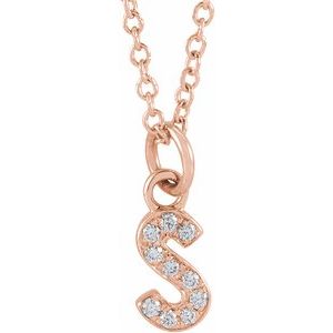 14K White Or Rose Gold 0.95 Mm 0.04 Ctw 16-18 In Polished Round Natural Diamond Petite Initial Necklace