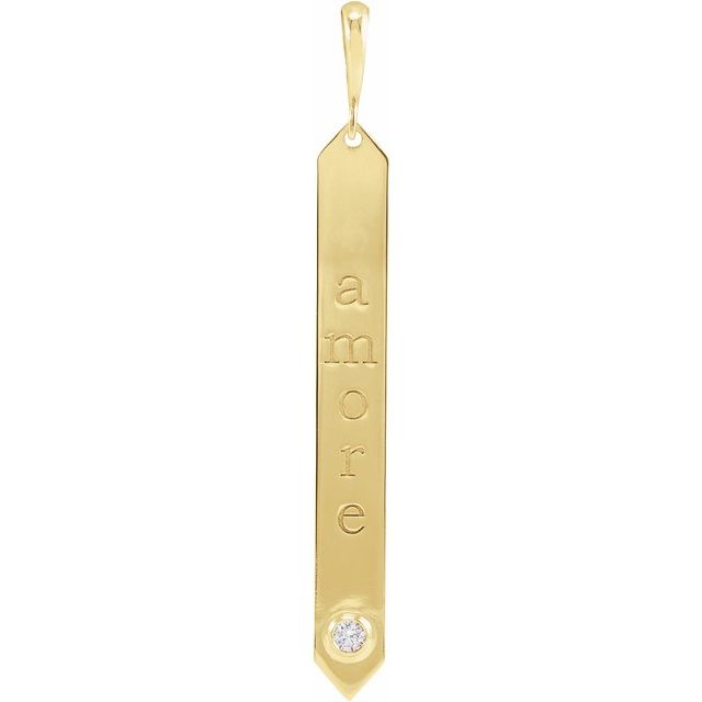 14K Yellow Or White Gold Round 2Mm I1, G-H Polished .03 Ctw Natural Diamond Engravable Bar Pendant