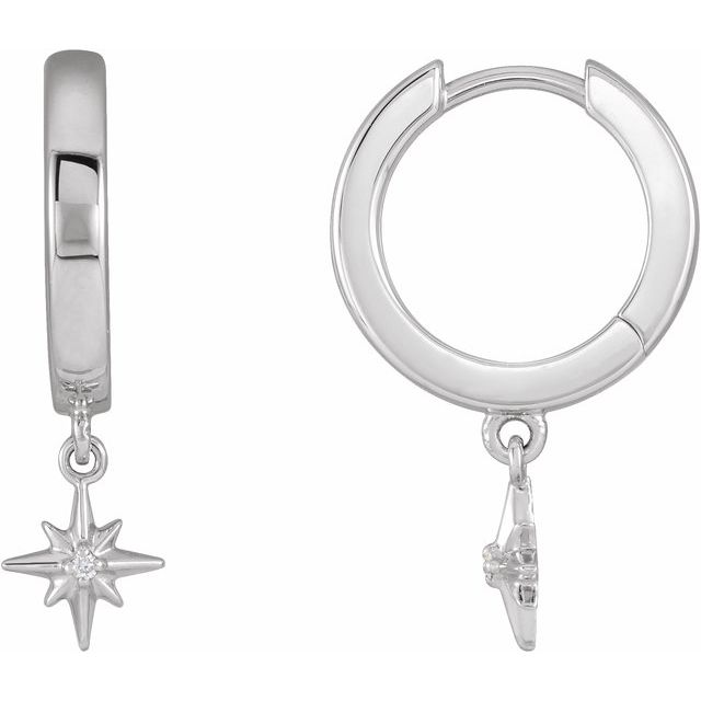 14K Yellow Or White Gold 1 Mm Round Polished .0075 Ctw Natural Diamond Star Hinged Hoop Earrings