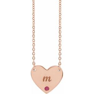 14K Rose Gold Round 1.5 Mm Natural Ruby Engravable Heart Necklace, Length: 18 In