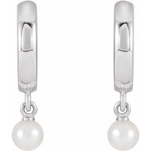 Sterling Silver Pearl 3.5 Mm Seed Pearl Dangle Hoop Earrings