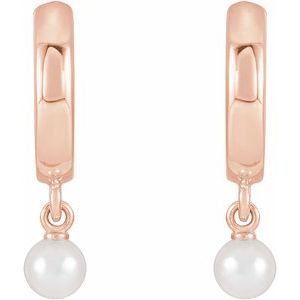 14K Rose Gold Pearl 3.5 Mm Seed Pearl Dangle Hoop Earrings