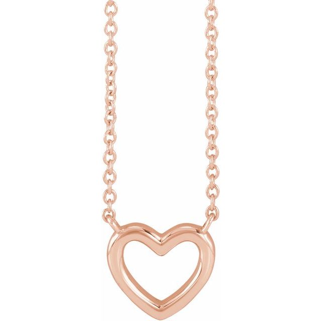 14K Rose Gold Or Sterling Silver 9.18 X 8.9 Mm 18 In Polished Heart Necklace