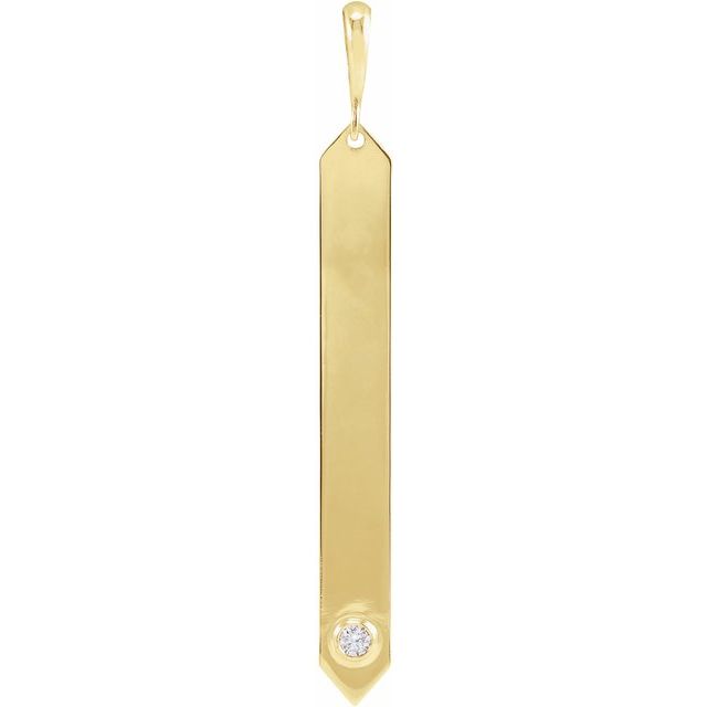 14K Yellow Or White Gold Round 2Mm I1, G-H Polished .03 Ctw Natural Diamond Engravable Bar Pendant