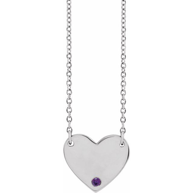 Sterling Silver Round 1.5 Mm 18 In Polished Natural Amethyst Engravable Heart Necklace