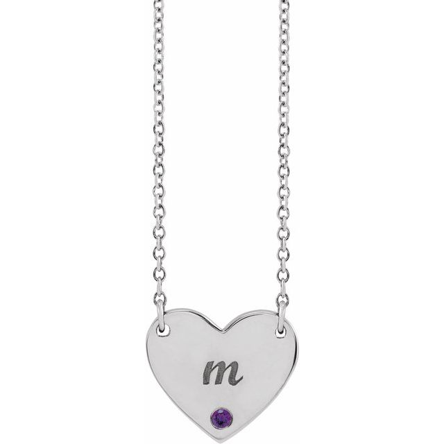 Sterling Silver Round 1.5 Mm 18 In Polished Natural Amethyst Engravable Heart Necklace