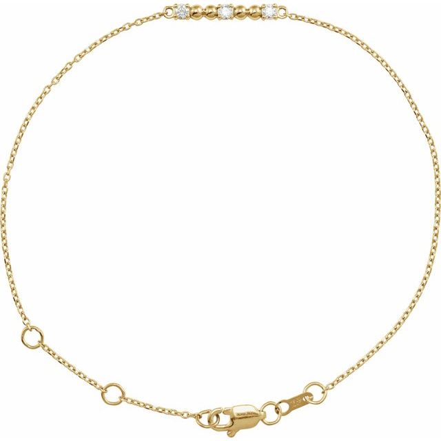 14K Yellow Or White Gold Round 2 Mm 17.93 X 2.28 Mm 6 1/2-7 1/2 In I1, G-H Polished Bead And 1/10 Ctw Natural Diamond Bar Bracelet