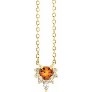 14K Yellow Gold Round 3.5Mm G-H I1 Natural Citrine And .08 Ctw Natural Diamond Necklace, Length: 18 In